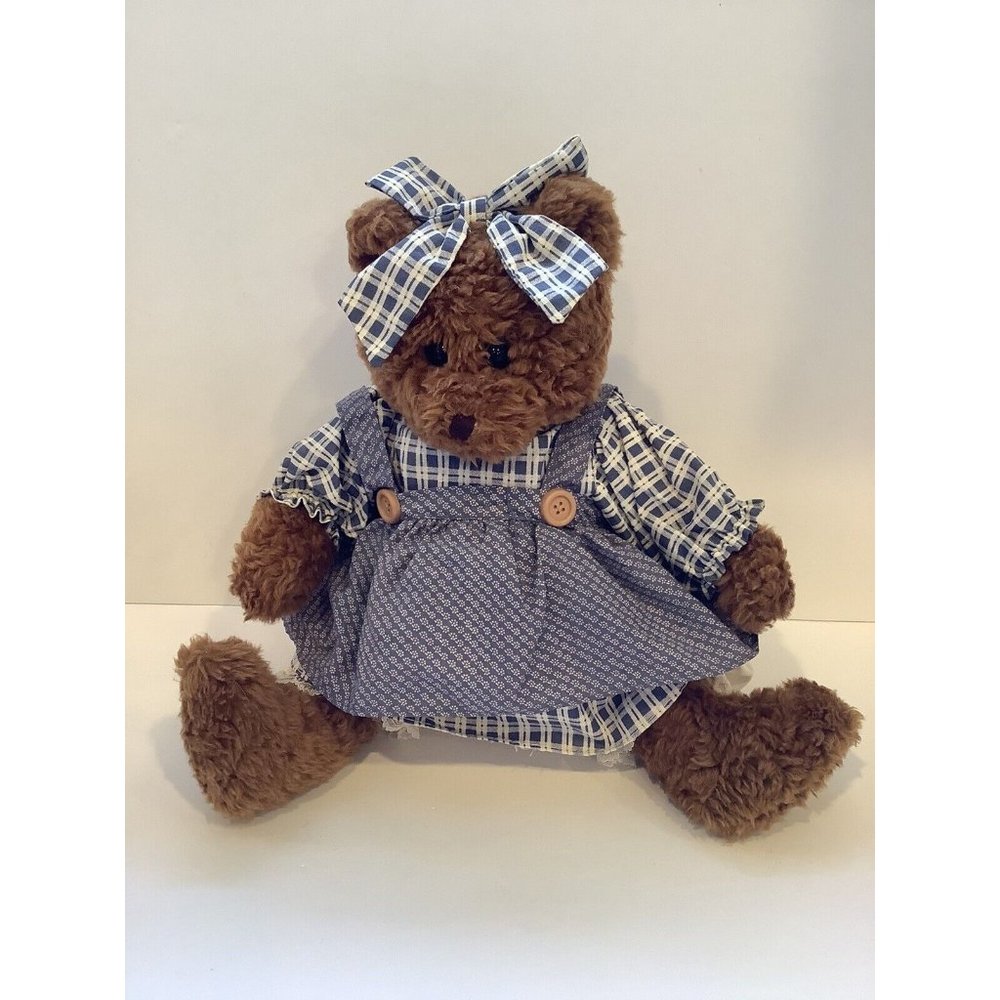 Vintage Plush ABC Distributing Country Farmer Girl Bear Stuffed Animal Sitting
